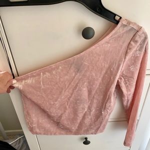 Crushed velvet pink one shoulder crop top